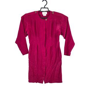 Womens Vintage Ambria 100% Silk Magenta Dress Long Sleeve Button Up Size 4